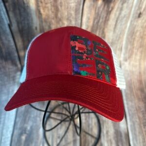 NWT Red and White Adjustable Hat with Custom Vinyl Item #PHK3304